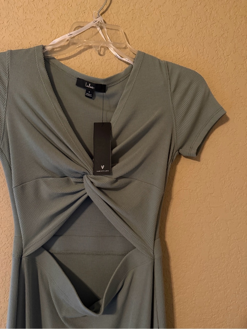 NWT Lulus Style Twist Sage Green Twist Front Cutout Midi Dress | Size Small - Picture 3 of 6